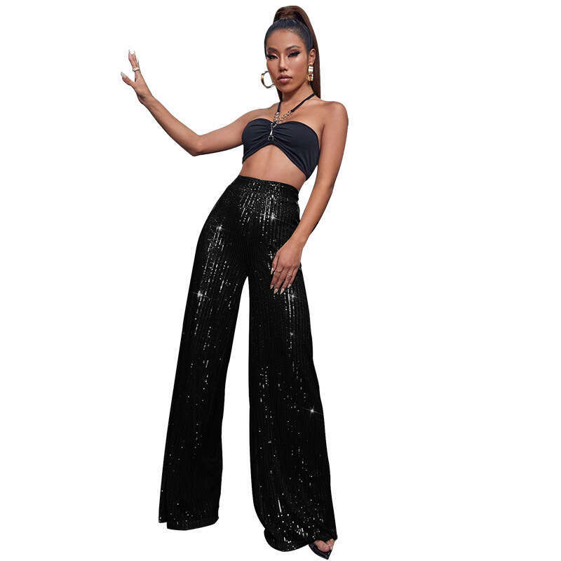 Women's Wear Women's High Waisted Fashionable Casual With Sequined Loose Drape And Wide Leg Pants For Summer Women
