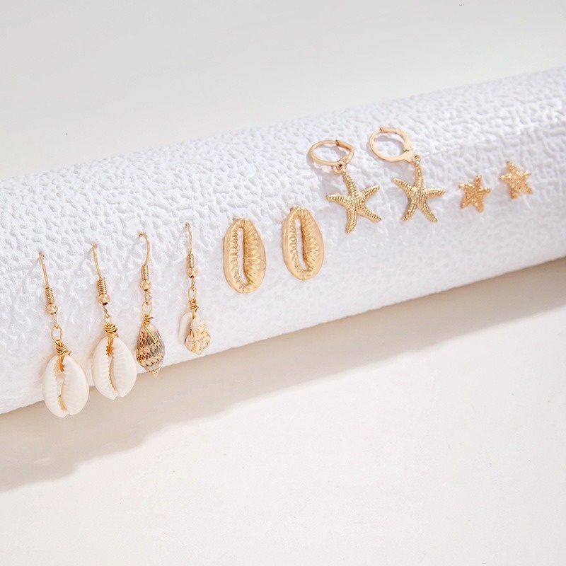 Beach style minimalist creative shell, star, conch, starfish, earrings, five pairs of exquisite accessories set