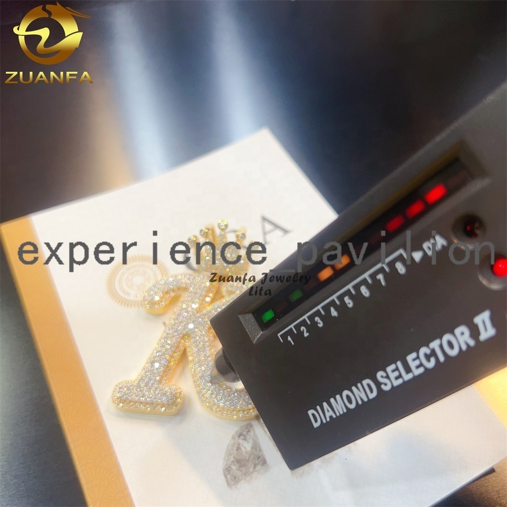 Wholesale Price Hip Jewelry Iced Out Silver Crown Bail Initial Letter K Mens Vvs Moissanite Custom Name Pendant