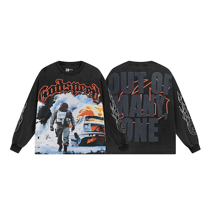 Men's Hoodies Harajuku Classic Character Graphic Print Godspeed Oversized Crew Neck Sweatshirt Gothic Brown Long Sleeves Men Women Autumn