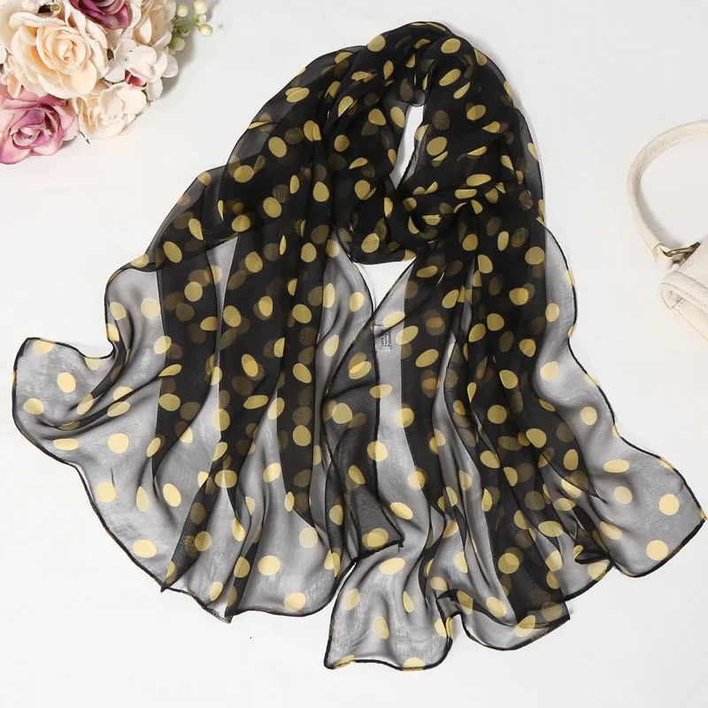 Spring Autumn Korean Version Silk Scarf Long Female Thin Georgie Simulation Simple Polka Dot Fashion Trend 250514