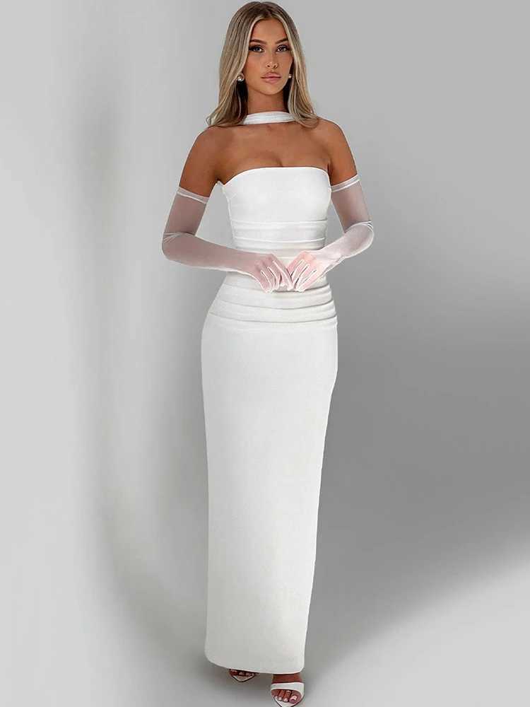 Mozision Scarf Collar Strapless Sexy Maxi Dress For Women Fashion Off-shoulder Backless Bodycon Club Party Long Dress ElegantXJ250514