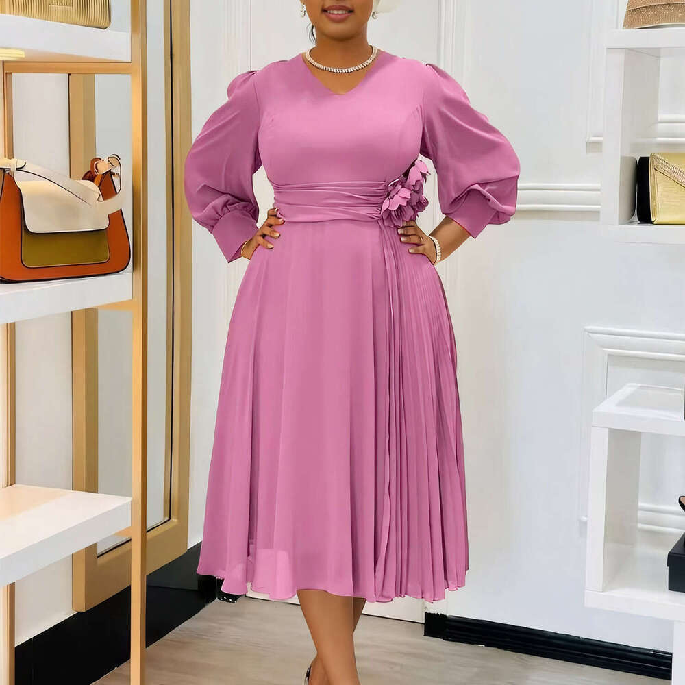 Women's Wear New Spring Fashion Temperament Elegant Solid Color A-Line Skirt Plus Size Dress