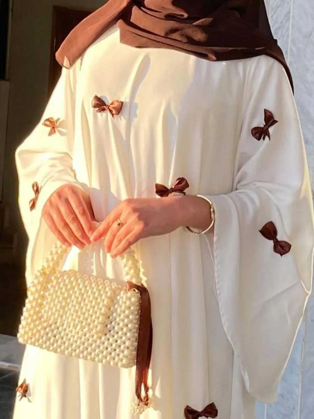 Women Dress Muslim Abaya for Eid Arab Bow Flare Slve Long Robe Jalabiya Ramadan Dubai Abayas Kaftan Vestidos Morocco Dresses X250514