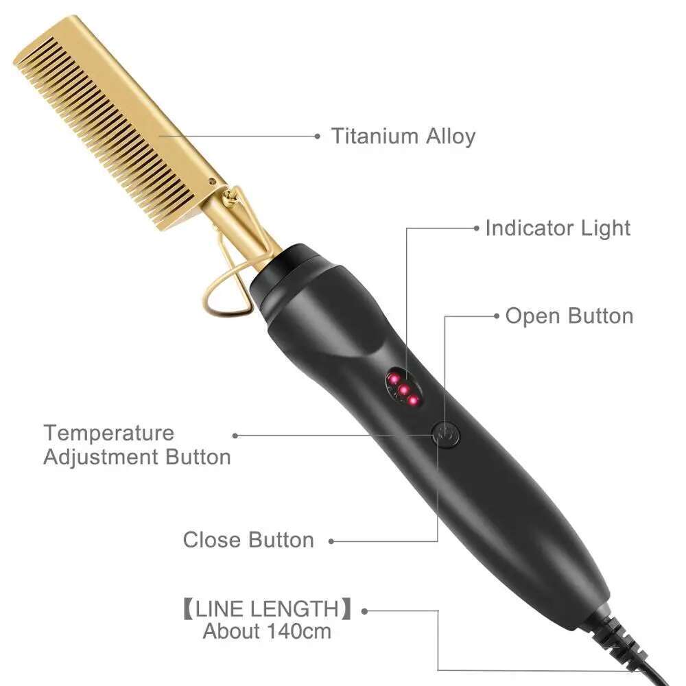 New White Electric Wet And Dry Hair Curler Hot Straightening Heating Iron Environmentally Gold Comb