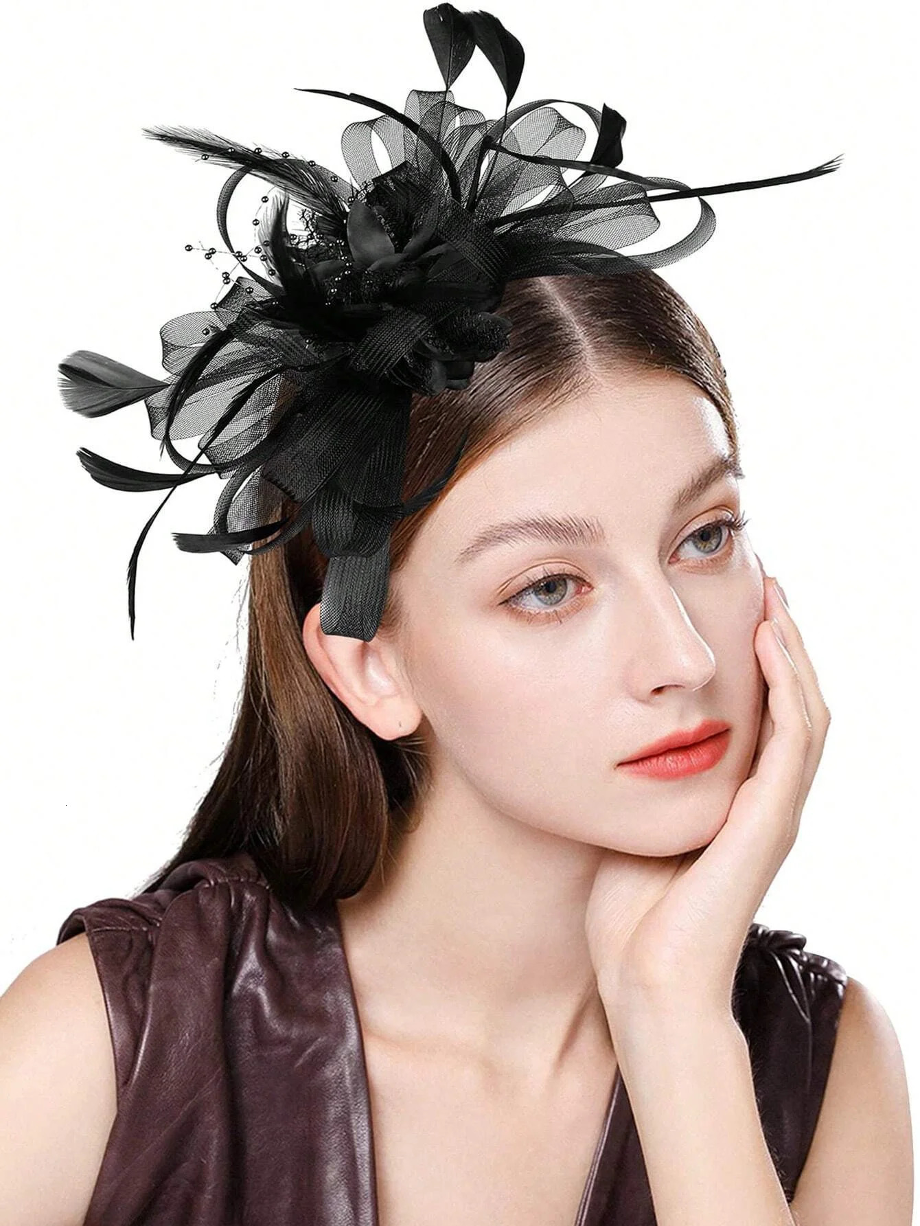 1pc Fascinator Headband With Feather Womens Tea Party Hat For Kentucky Derby Cocktail Wedding Fancy Dress Party 250513