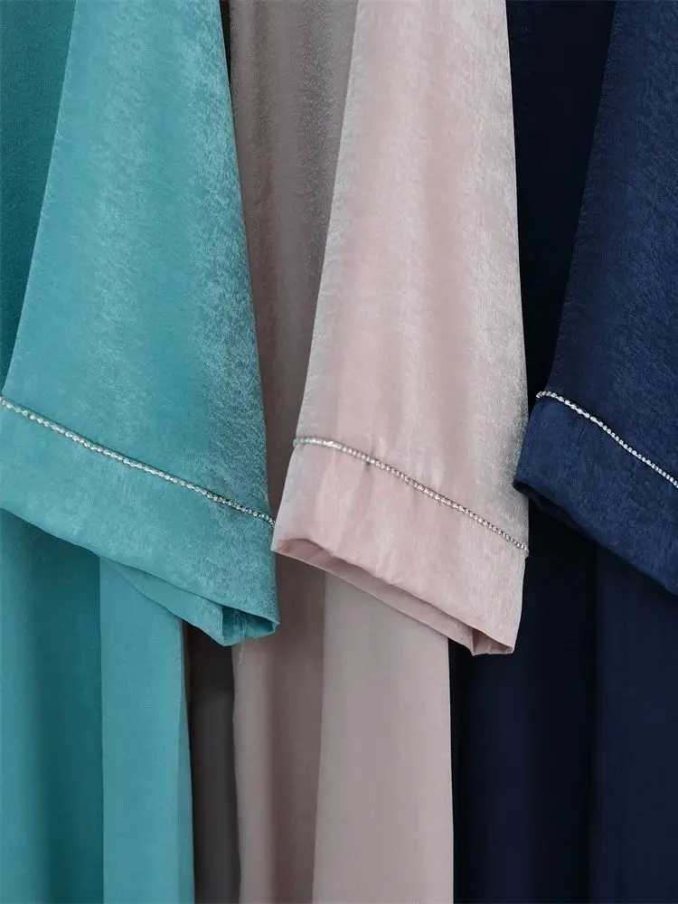 Ramadan Eid Open Satin Shimmer Kimono Abaya Damen Dubai Luxury Islam Muslim Kaftan Dress For Women Ka Robe Musulmane Femme X250514