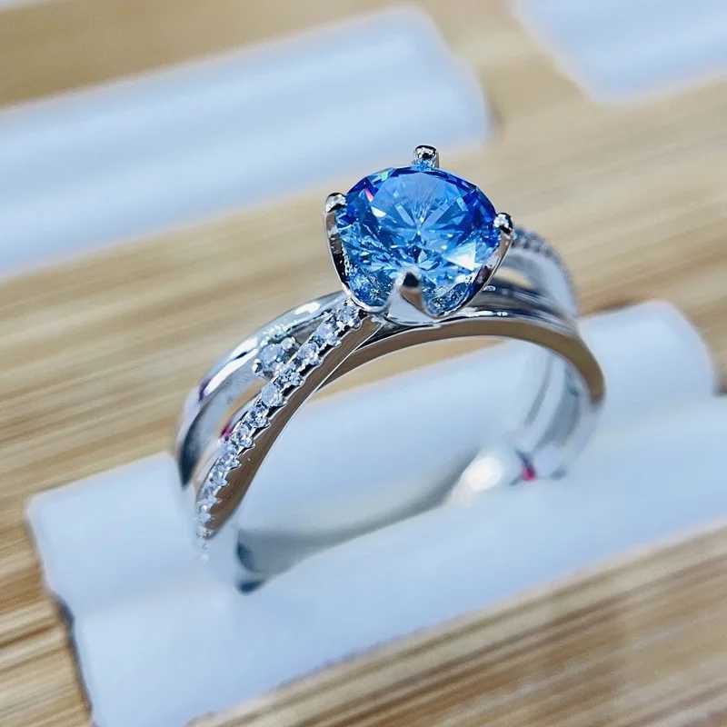 100% 18k Gold 1 Ct Bule Gemstone Diamond Rings Fine Jewelry for Women Luxury Gift 18k Gold Wedding Rings Promise EngagementXJ250514