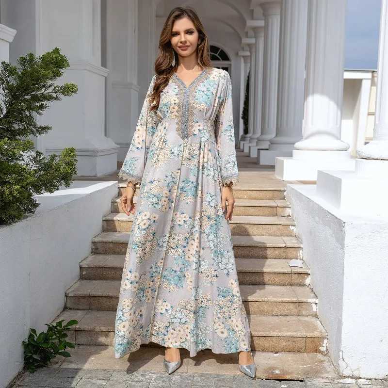 Muslim Robe Womens Clothing Floral Printed Maxi Dress Dubai Casual Loose Abaya Muslim Woman Come Dresses for Prom Evening X250514