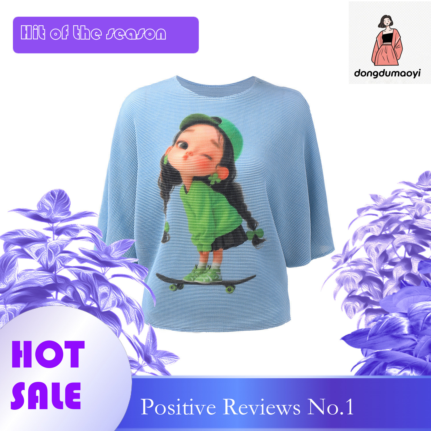 dongdumaoyi Miyake Summer Fashion New Short Sleeve 2024 Fashionable Age Reducing Little Girl Printed Top Versatile Look Thin T-shirt