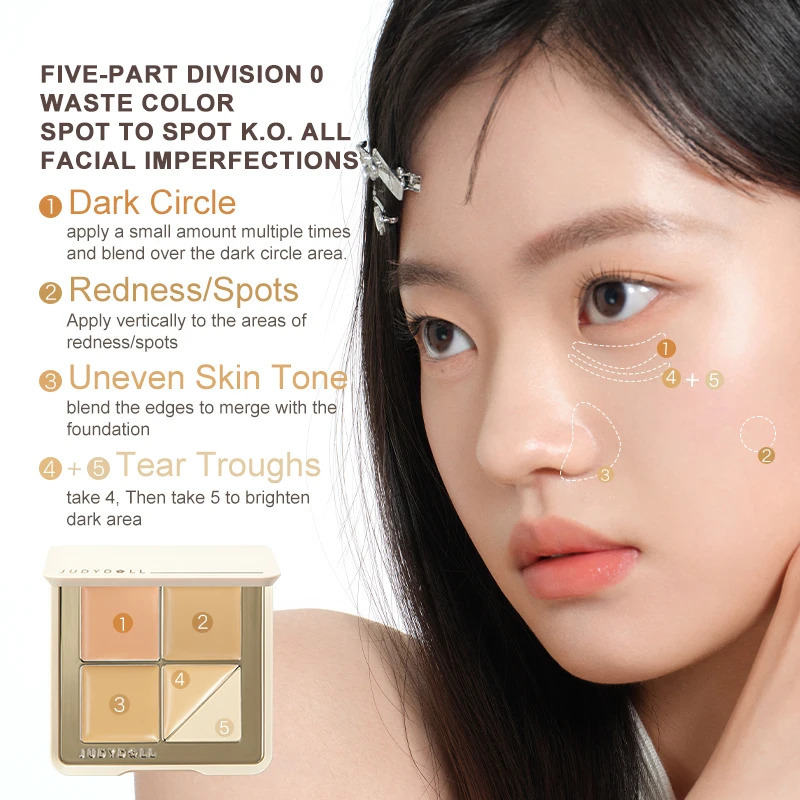 Judydoll 5-Color Concealer Palette Salmon Tone for Dark Circles Spots Perfecting Face Smooth Coverage 250512