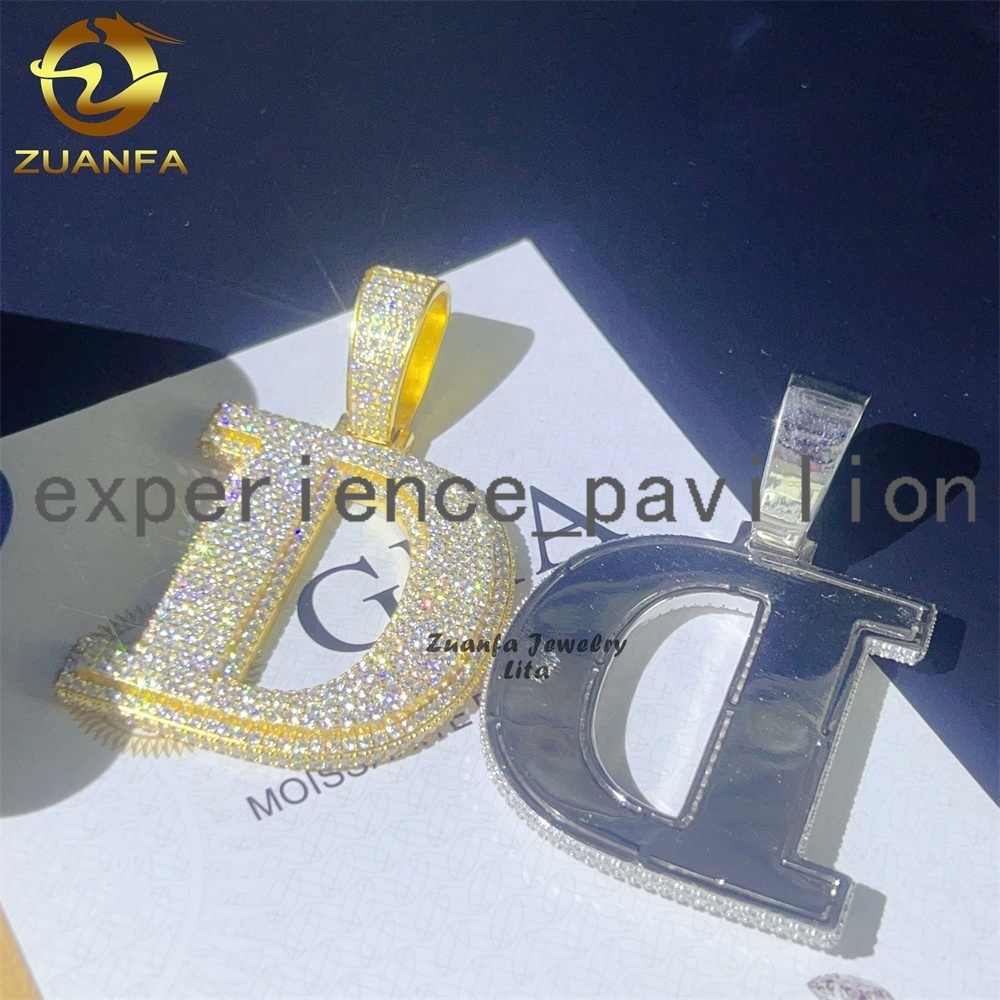 Custom Top Quality Hip Hop Iced Out Diamond 925 Sterling Silver Gold Initial Moissanite Letter Pendant