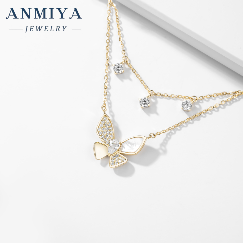 New Design INS Fashion Long 18K Gold Plated Tassels Women Necklace butterfly Shape CZ Fashion Chains Layering Necklaces