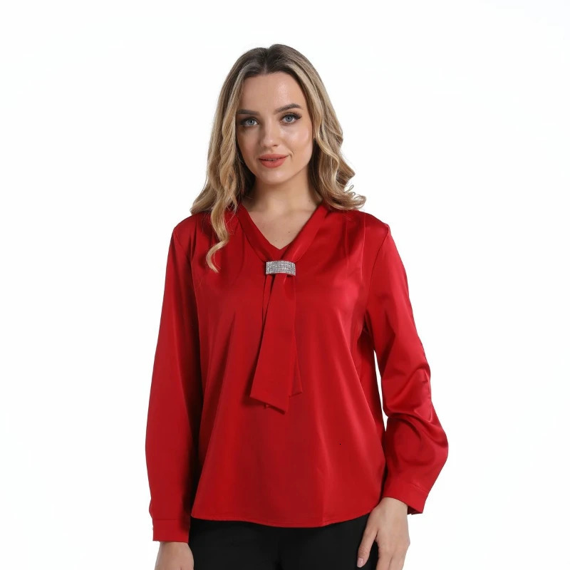 Red Women Blouse Ribbon Shirt y Woman Clothing Korean Reviews Many Clothes Elegant Blouses OL Long Sleeve Ladies Tops 250514