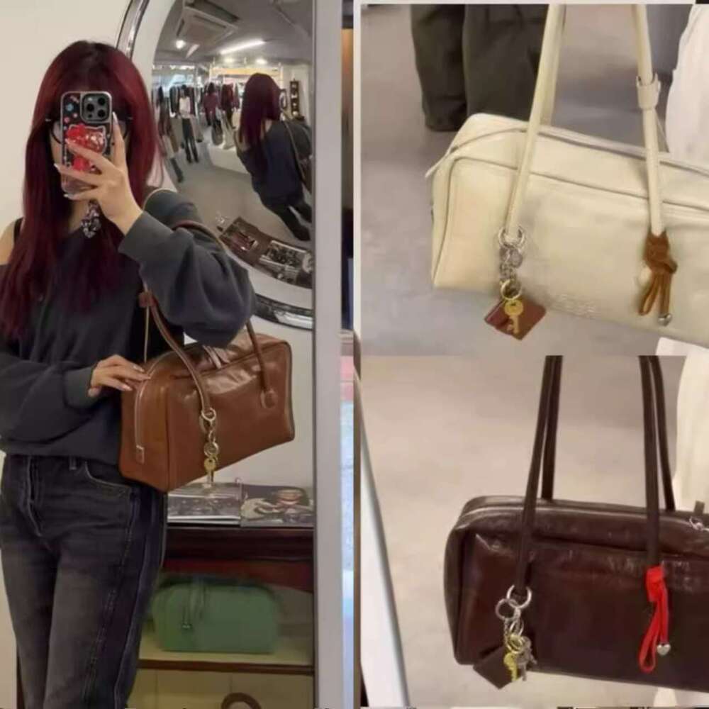 Margesherwood Korean Edition New Fashionable Casual Leather Boston Handbag Underarm Shoulder Bag