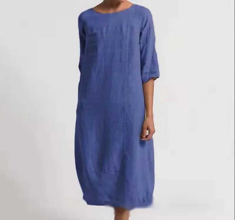 2025 Spring Oversize Cotton Womens Long Dress Casual O-neck Black Loose Dresses Female Spring Vintage Fashion Clothes LadiesXJ250514