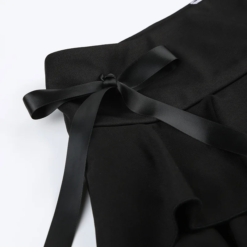 Goth Y2K Black Lace Trim Bow A Line Mini Skirt Women Korean Streetwear 250514