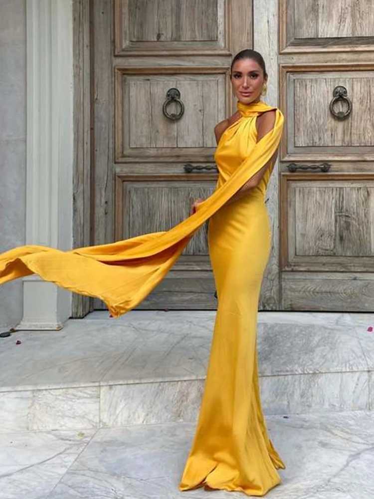 Sexy Satin Ribbon Party Dress Women Elegant Halter Backless Off Shoulder Sleeveless Female Dresses 2024 Summer Solid Robe GownXJ250514