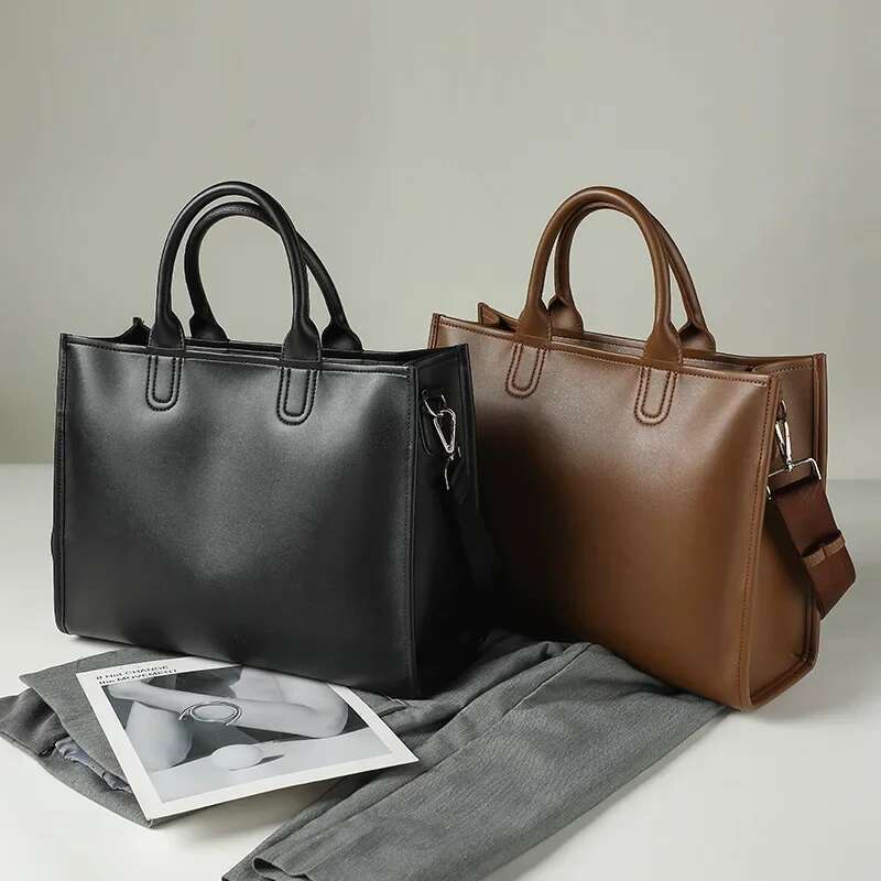Commuting Ladies Handbags Women Shoulder Bags Large Capacity Pu Leather Female Messenger Bag Big Totebag Commute Briefcase Black