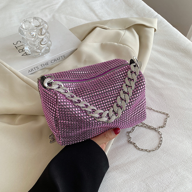 Free Delivery Designer Bag Chain Women's Summer 2025 Trendy Korean Edition Bright Cylinder Full Diamond Fashion Casual One Shoulder Crossbody Bag
