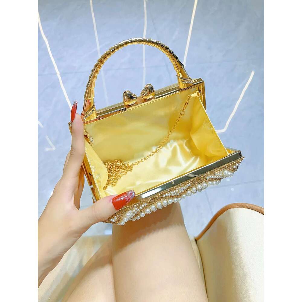 Fashion Pearl Beaded Women's Handbag Glitter Shiny Rhinestones Dia Evening Wedding Party Clutch Purse Crossbody Bag