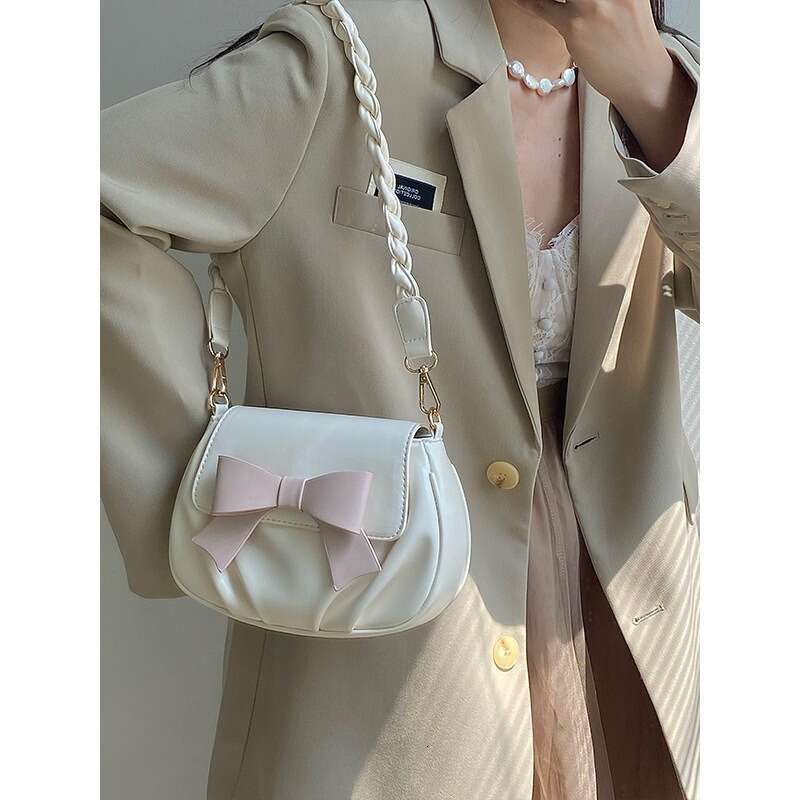 Advanced Style For Women, New Women's Bow Shaped Small Round Pleated Cloud Soft Shoulder Bag, Crossbody Bag