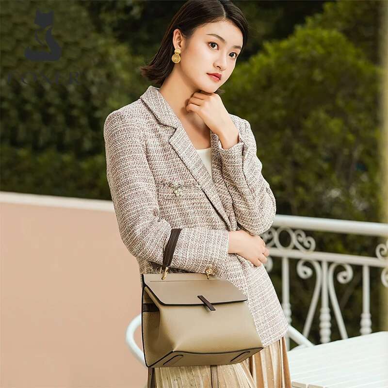 LAORENTOU Women Genuine Leather Shoulder Bag Simple Handbag