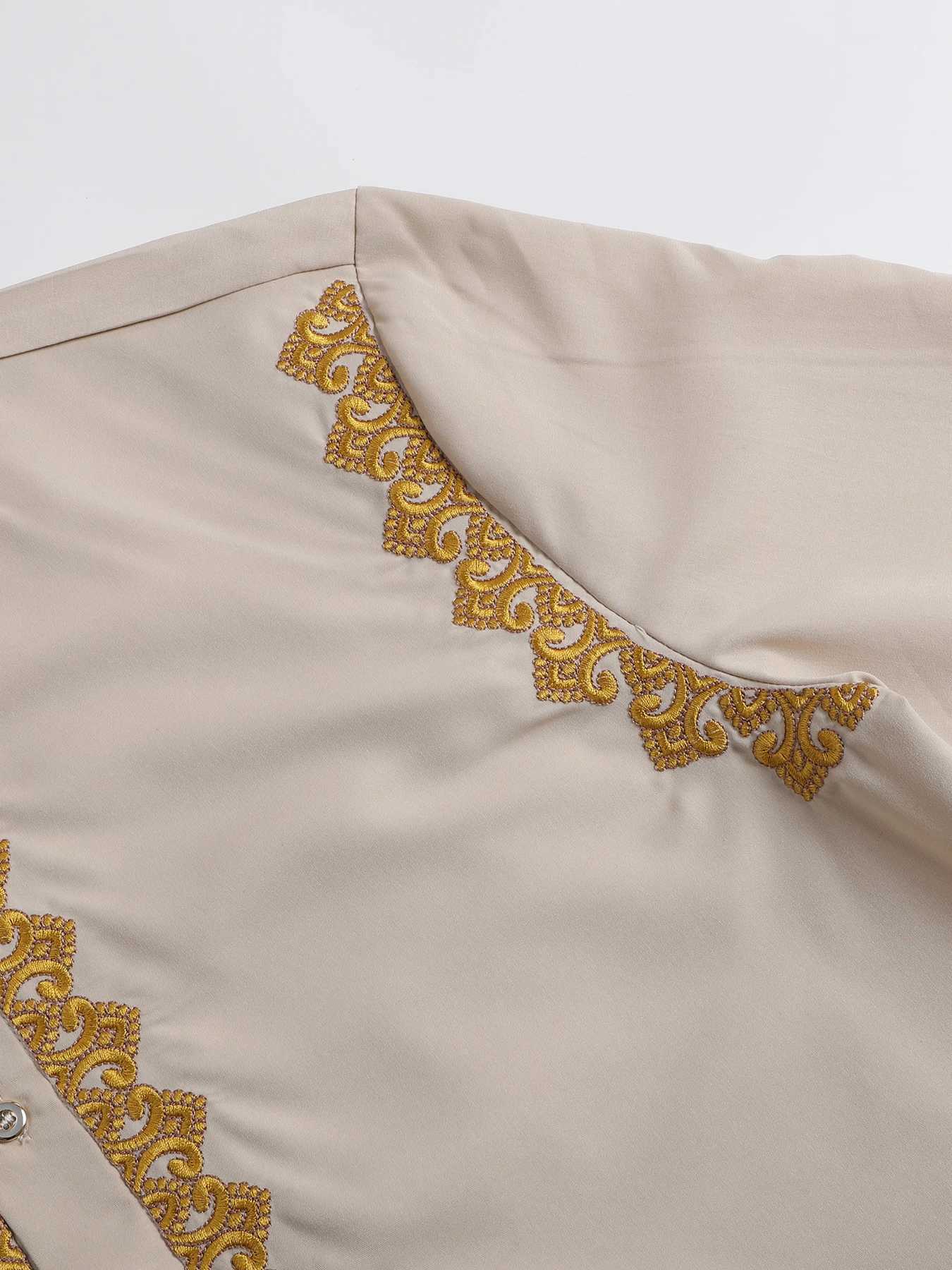 Summer 2025 Mens Solid Color Embroidered Robe Long Sleeve Middle Eastern Muslim Style Clothing X250514