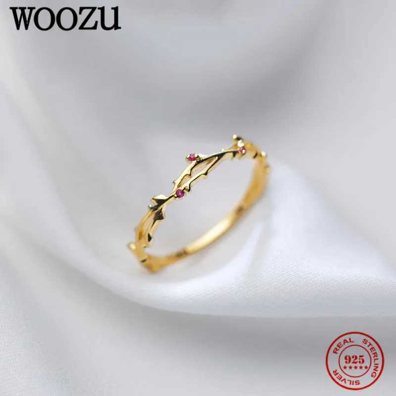 WOOZU Minimalist Branch Red Zircon 925 Sterling Silver Adjustable Finger Rings For Women European Rock 18k Gold Plated JewelryXJ250514