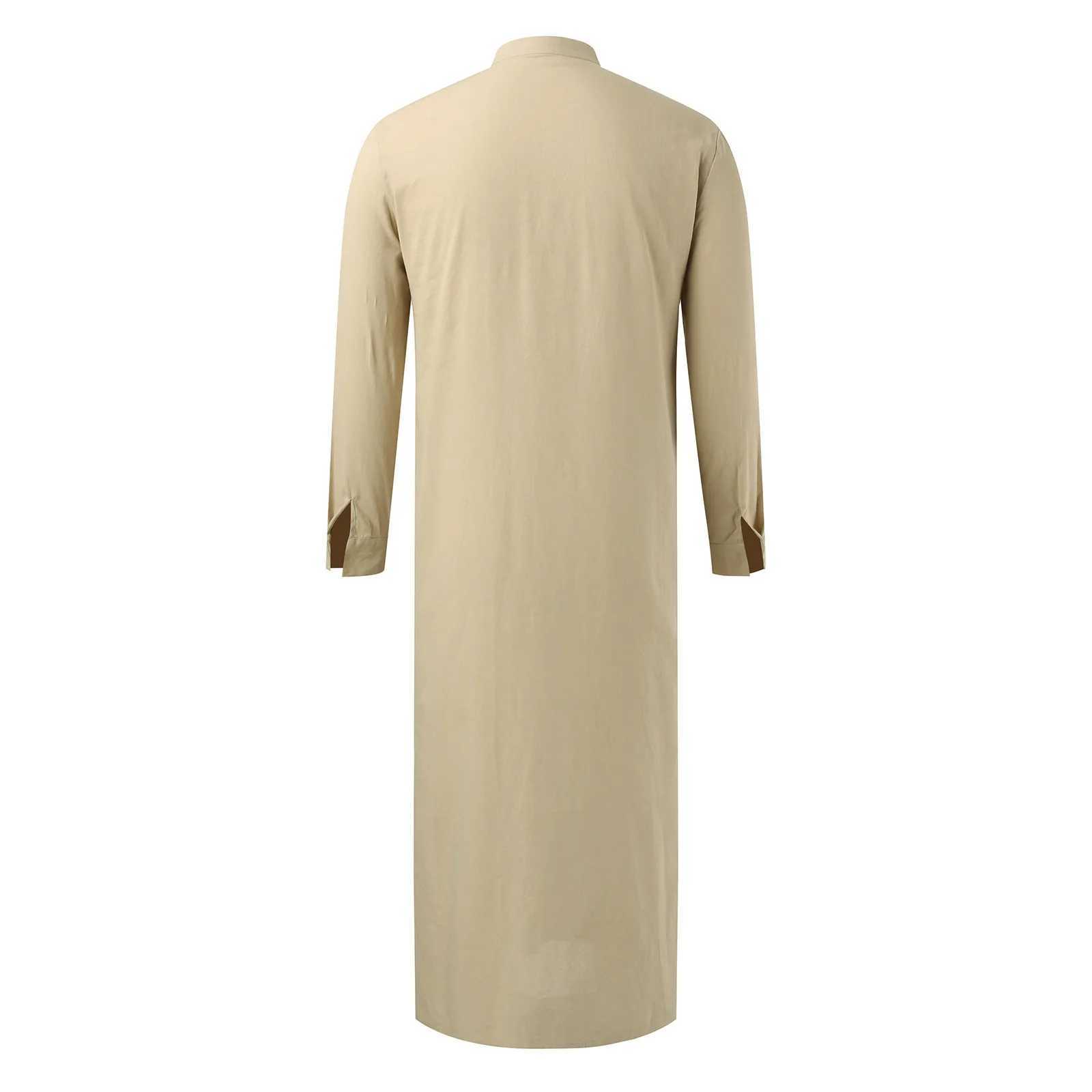 Summer Holiday Masquerade MenS Clothing Mens Middle Arabic Style Simple Long Mens Button Muslim Robe Long Sleeve Robe Side Ropa X2505141