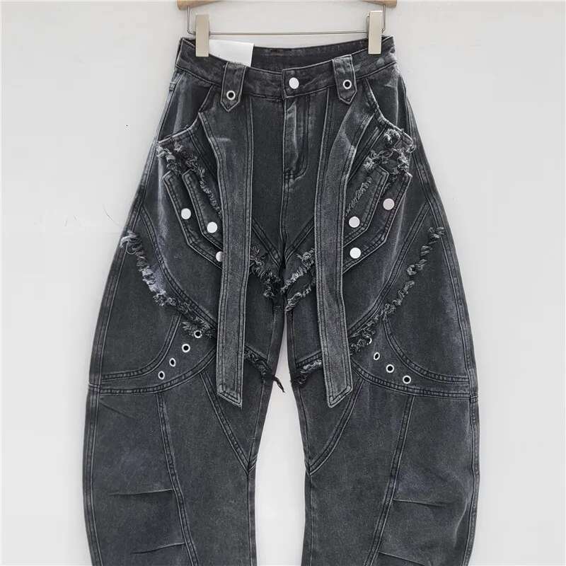 Getspring Women Jeans 2025 Spring Autumn New Three Dimensional Deconstruction Denim Washed Wide Leg Overalls Loose Long Trousers