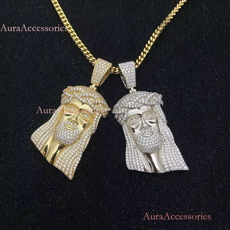 Large Size Micro Pave Solid Back Gold Hip Hop Iced Out Jesus Pendant