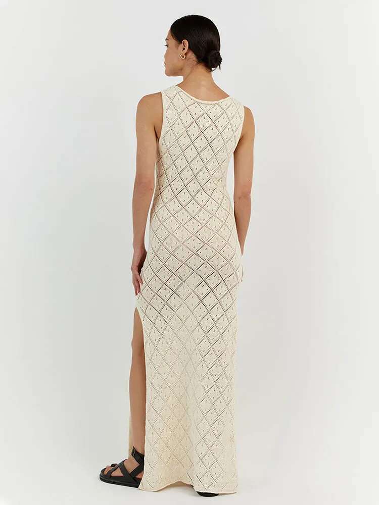 Sexy Cut Out Slit Knit Mesh Swimsuit Cover Up Pareo Tunic 2025 Summer Beach Maxi Dress Bikini Cover-Ups Women Beachwear A2318