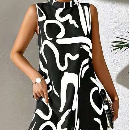 Women Clothes Dress New Women S Fashion Printed Round Neck Sleeveless Dress KQ