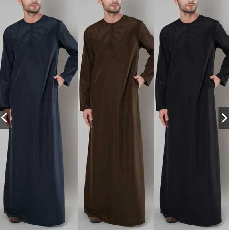 Mens Muslim Robe Middle East Saudi Arabia Dubai Islamic Loose Robe Zipper Shirt Solid Color Round Neck Long Sleeve T-shirt X250514