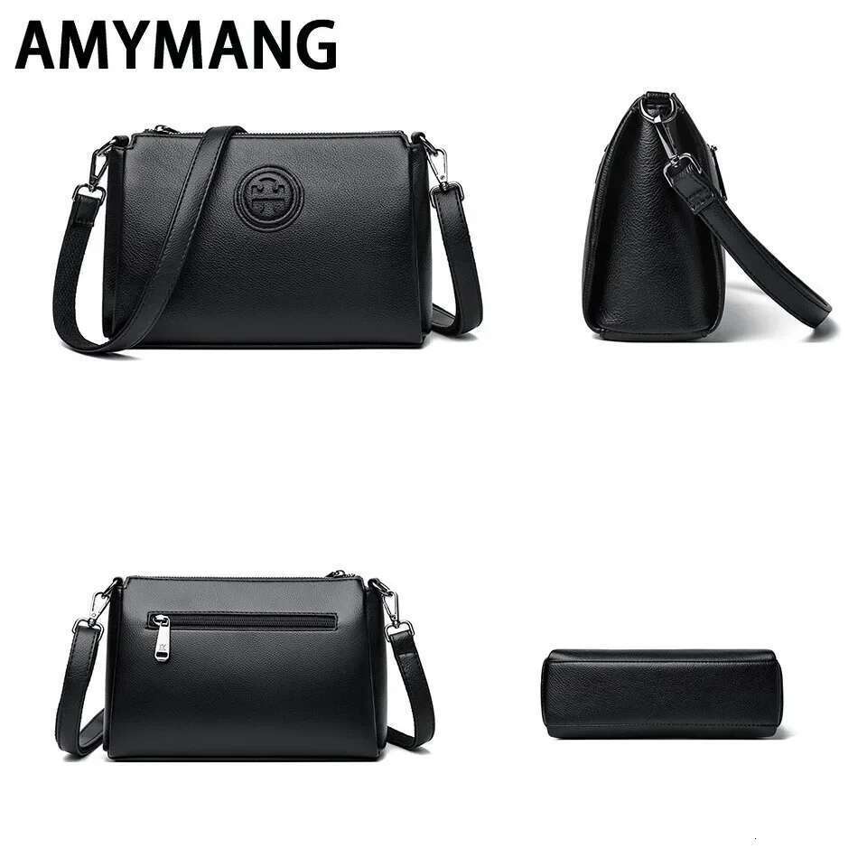 PU Leather Crossbody For Women 3 Layers High Quality Brand Design Zipper Solid Color Pattern Casual Daily Use Shoulder Bag