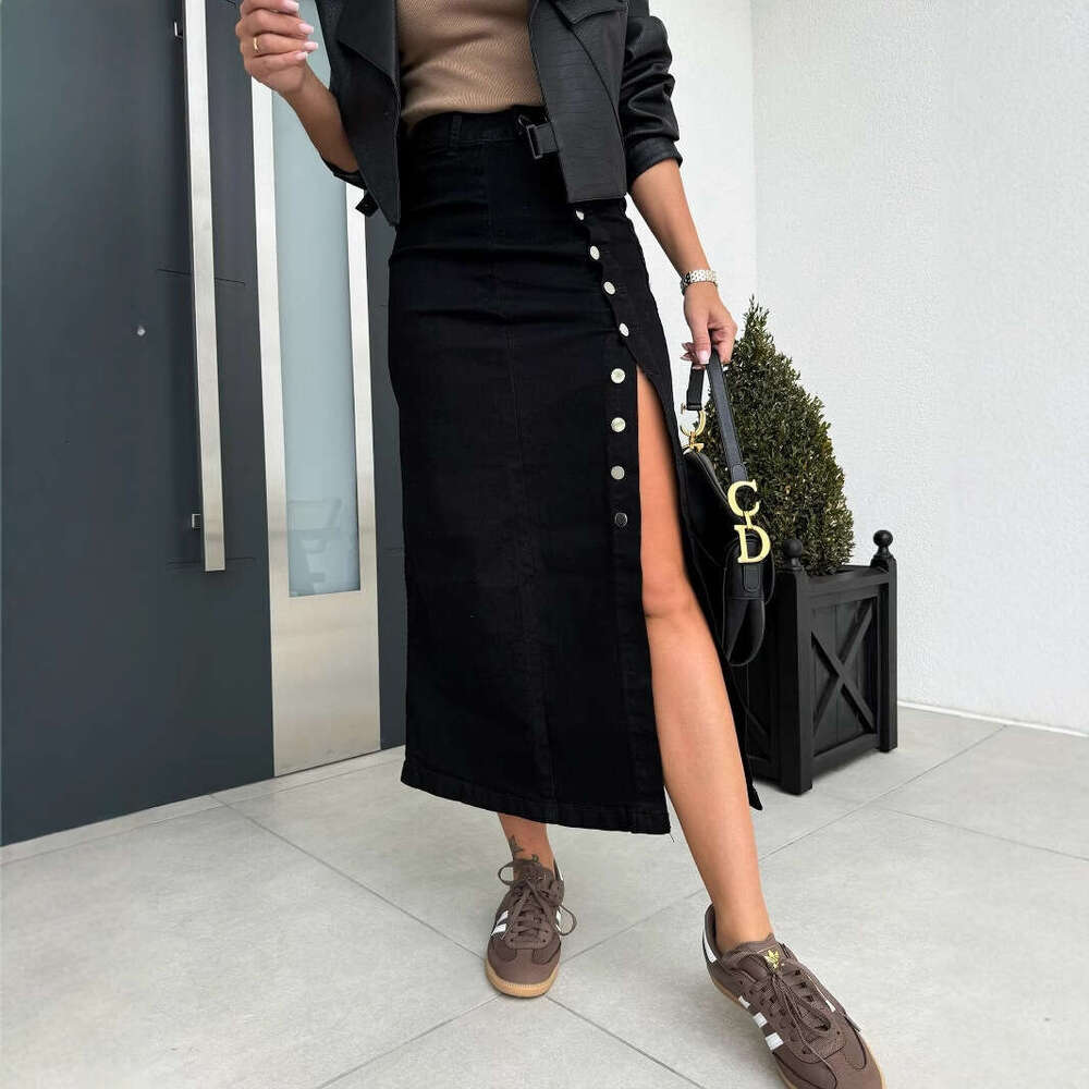 Dresses for Woman Party Summer Dress 2025 New Button Irregular Slit Half Body Denim Skirt High Waist Slim Fit Hip Hugging Skirt for Women