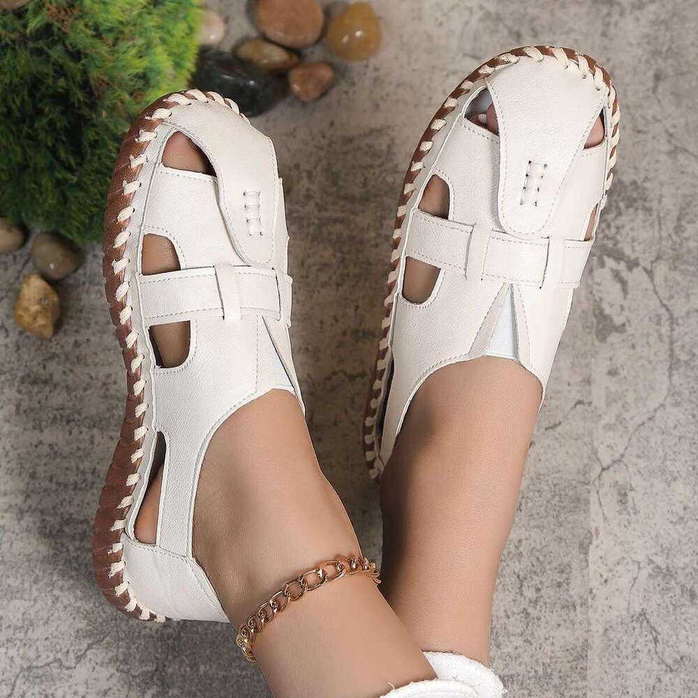 Soft Sole Mum Sandals Women Summer Flats Comfortable Non-slip Loafers Breathable Solid Colour Walking Shoes Sapatenis Feminino