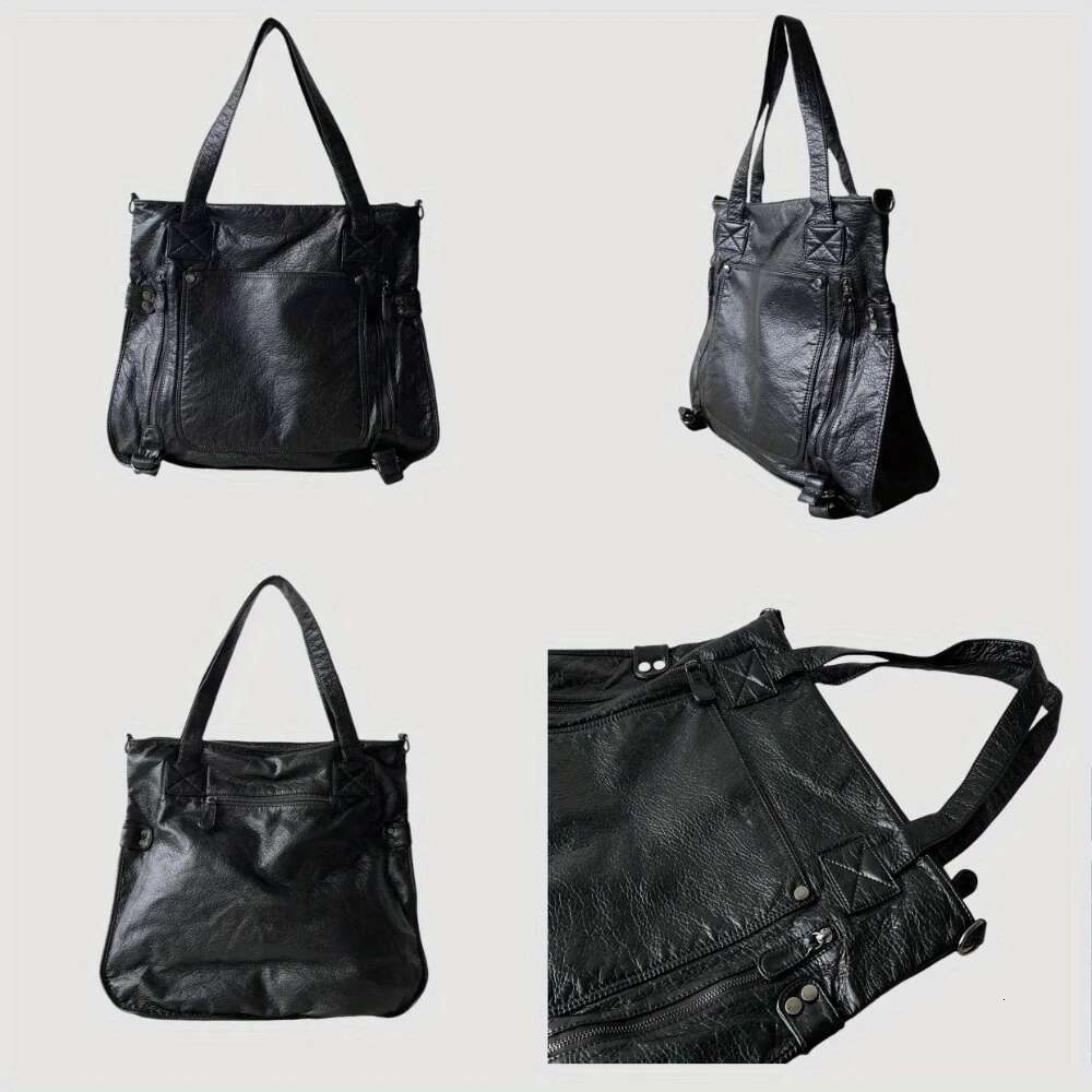 Women's Fashion Retro Soft Leather Multi-Pocket Underarm Large Capacity Commuter Shoulder Messenger Bag