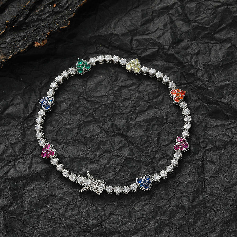 Colorful shaped Bracelet Hip Hop Couple Layered Copper Set Zircon Heart Tennis Chain