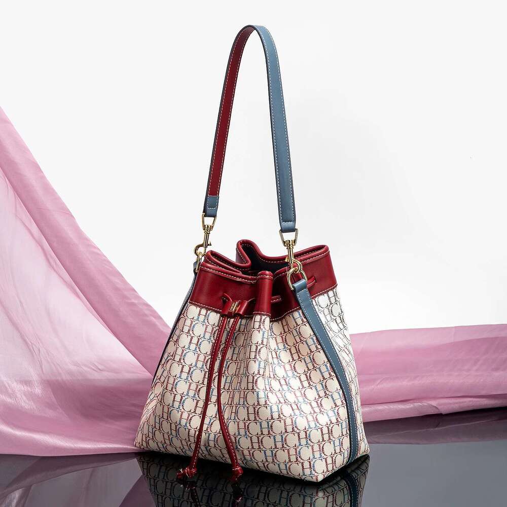 CHCH Women's Handbag New Wine Red Large Capacity Bucket Bag 250514
