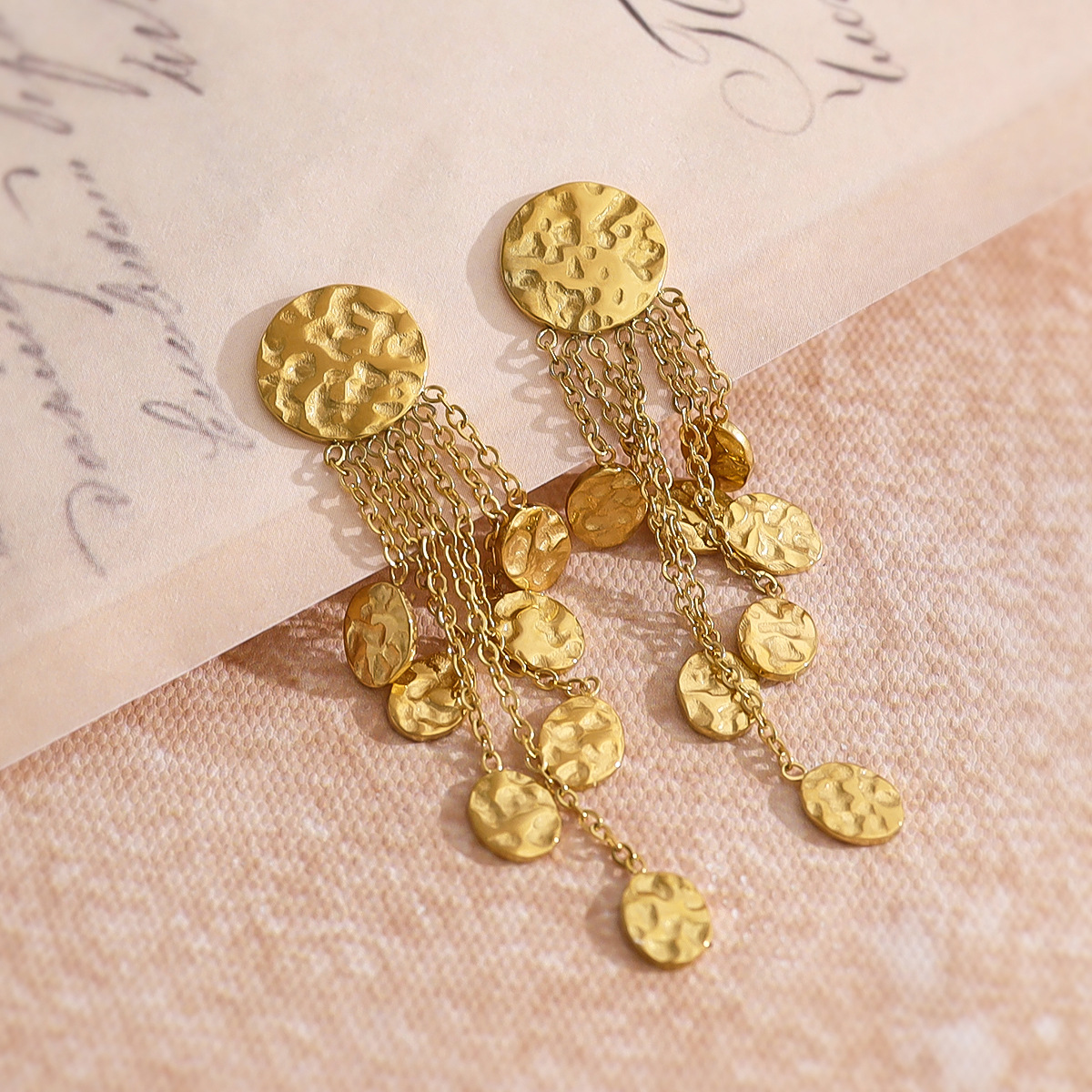 Sophisticated Circles of Shimmering Metal Beads Necklace Set Featuring Artisanal Texture