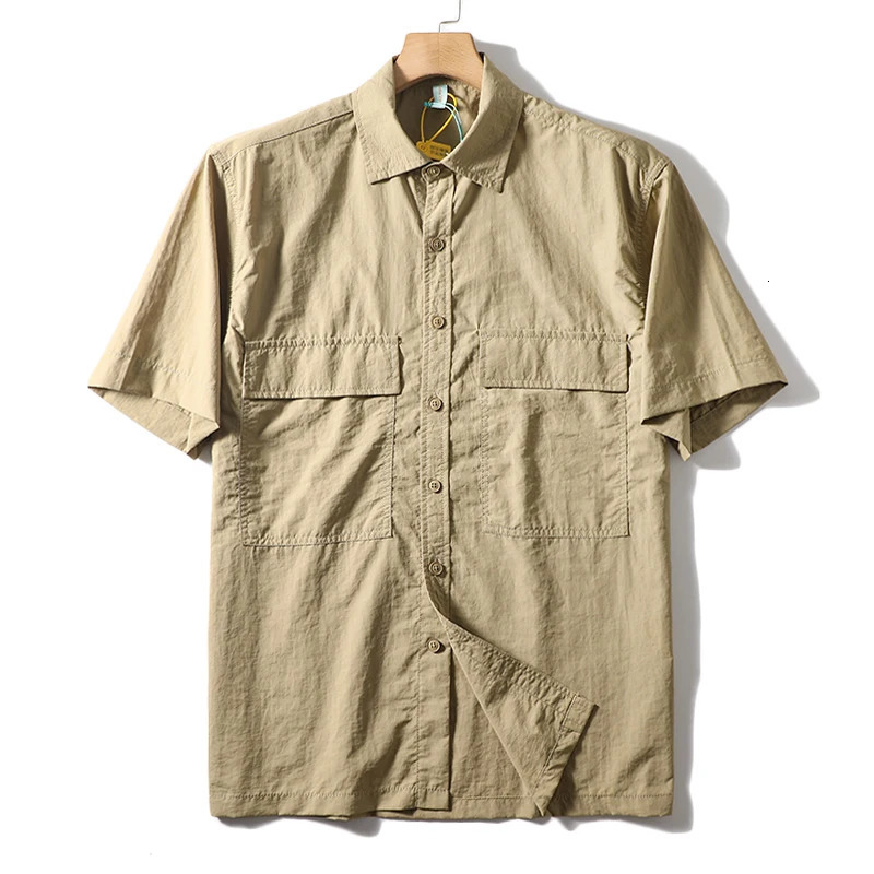 Mens Clothing Japanese Simple Cargo Pocket Short Sleeve Shirt Fashion Business Summer Relaxed Casual Solid Color 250506Z
