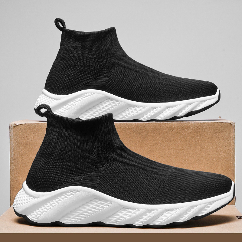 Black High Top Sock For Men Flying Woven Mesh Casual Shoes Casual Shoes Spring Plus Size Sports Trendy Shoes Ddmysaturn