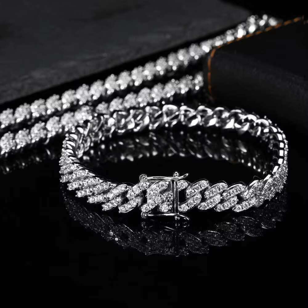 Hip hop Lced CZ 9mm Cuban chain gold-plated blue pink cubic zirconia rapper necklace star shaped pearl zircon