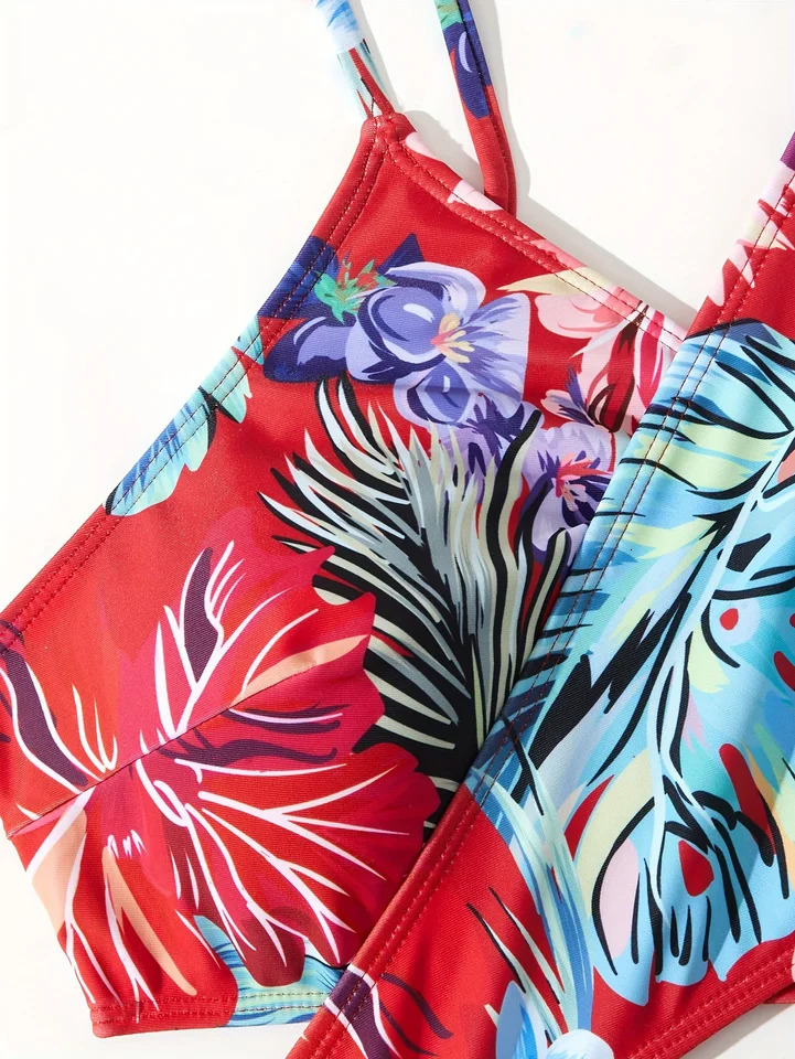 Plus size bikini skirt one-piece style conservative swimsuit print totem suitable for mature women 250509