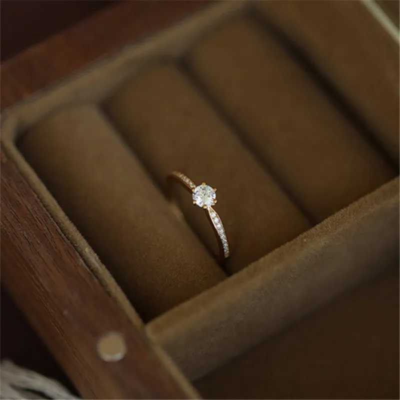 925 Sterling Silver Plated 14K Gold Shining Zircon Ring for Women Exquisite Temperament Wedding JewelryXJ250514