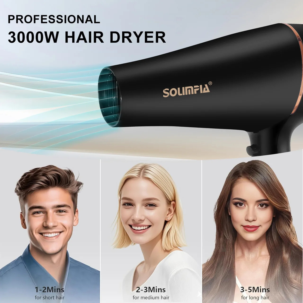 Household Electric Hair Dryer with 5 Wind Temperature Settings and Negative Ion Hair Care High-Power Hair Dryer 250513