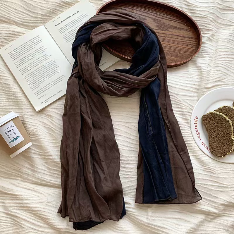 T706 headscarf pure cotton color matching scarf spring and summer new retro versatile ladies silk scarf pleated scarf knitted shawl