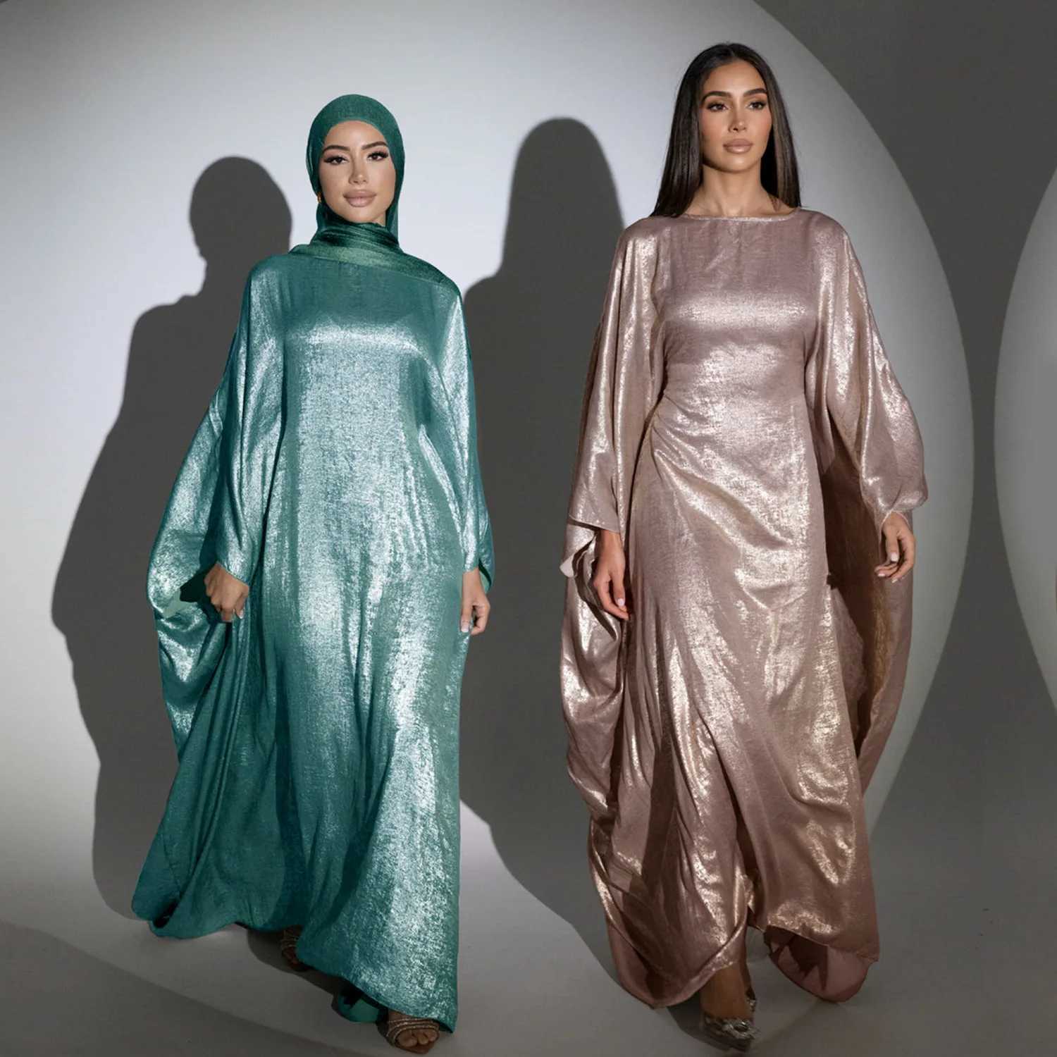 Shiny Batwing Satin Maxi Abaya Dubai Luxury 2024 Abayas For Women Muslim Kaftan Dress Islam Caftan Marocain Femme Long Robes X250514